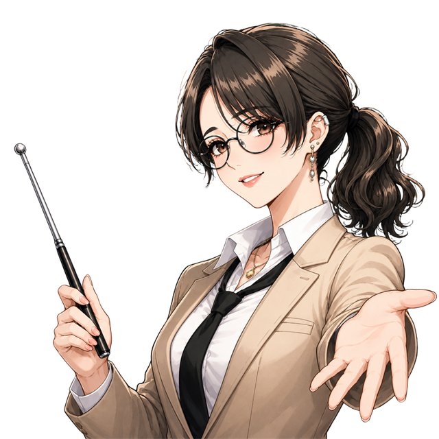 指し棒を持って手を差し出すらいらのイラスト